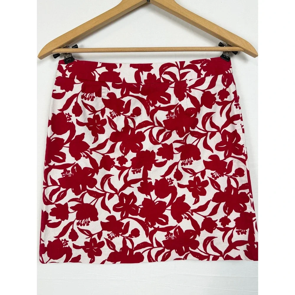 Ann Taylor Floral‎ Mini Skirt Womens 4 Red White Cotton Stretch Pockets